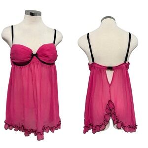 Ambrielle Vintage Pink Sheer‎ Babydoll Size Large